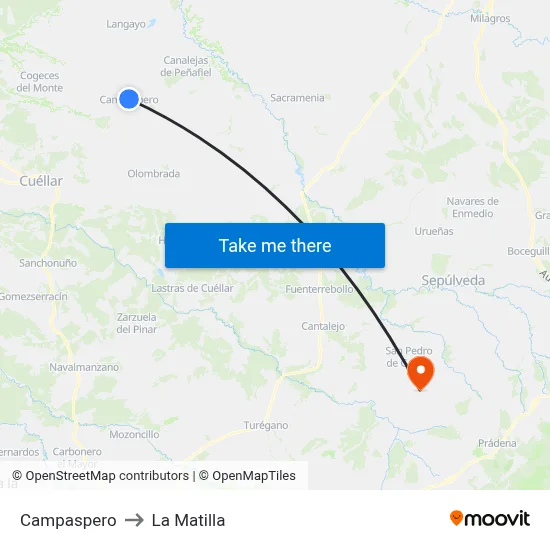 Campaspero to La Matilla map