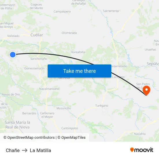 Chañe to La Matilla map