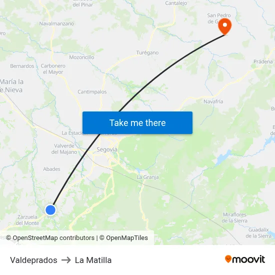 Valdeprados to La Matilla map