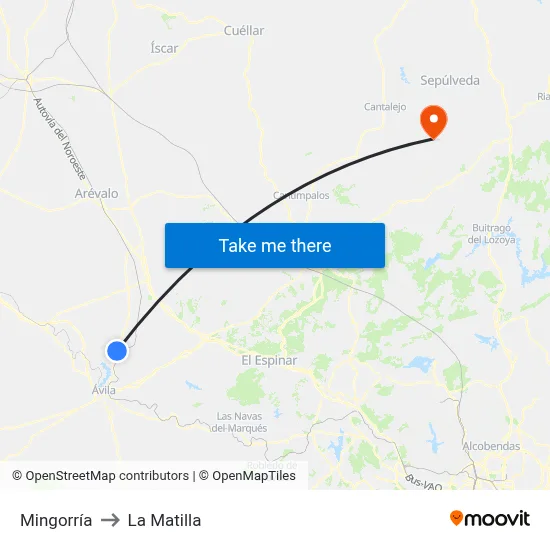 Mingorría to La Matilla map