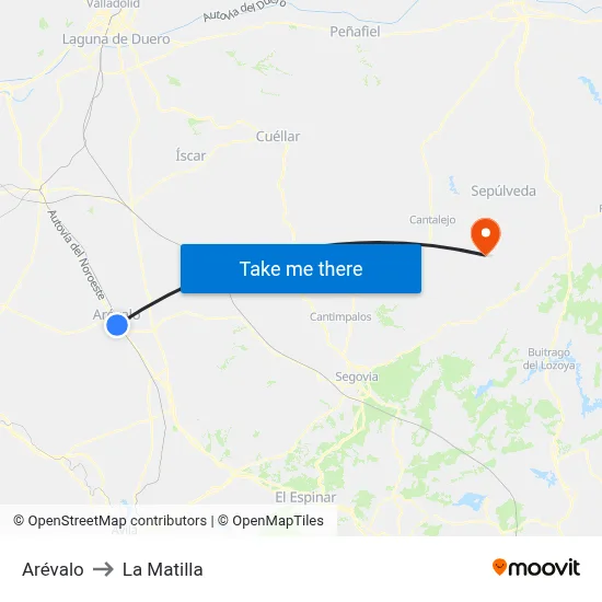 Arévalo to La Matilla map