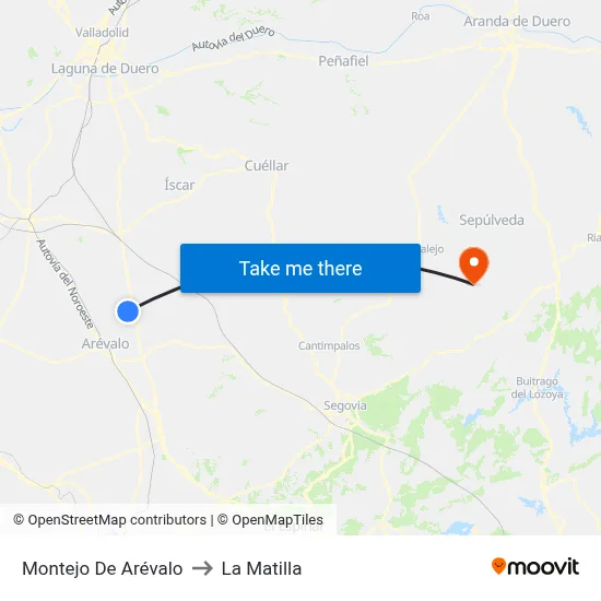 Montejo De Arévalo to La Matilla map