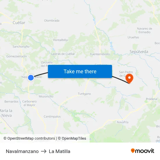 Navalmanzano to La Matilla map