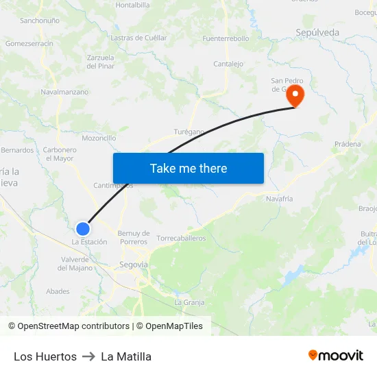 Los Huertos to La Matilla map