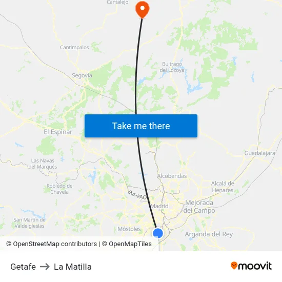 Getafe to La Matilla map