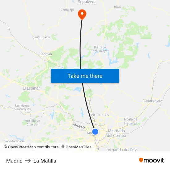 Madrid to La Matilla map