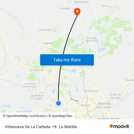 Villanueva De La Cañada to La Matilla map