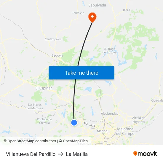 Villanueva Del Pardillo to La Matilla map