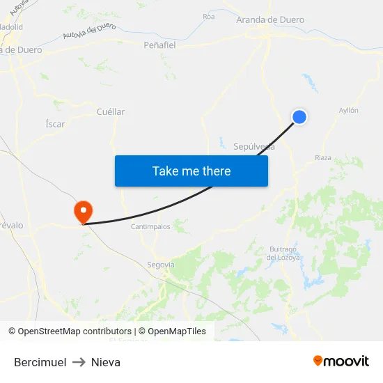 Bercimuel to Nieva map
