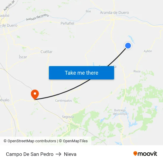 Campo De San Pedro to Nieva map