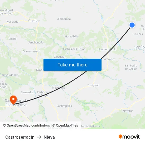 Castroserracín to Nieva map