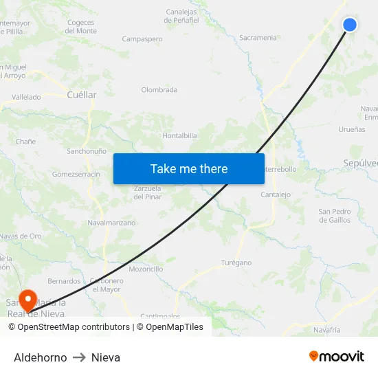Aldehorno to Nieva map