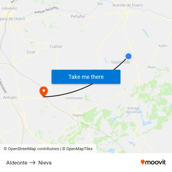 Aldeonte to Nieva map