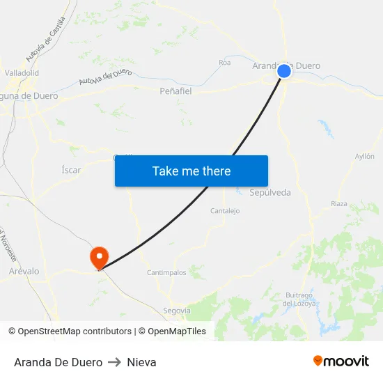 Aranda De Duero to Nieva map
