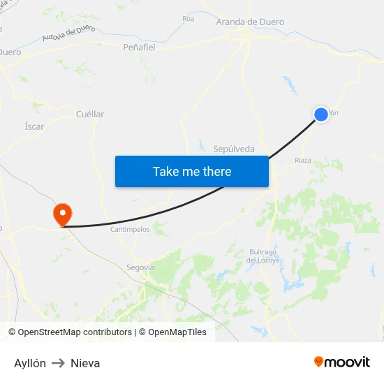 Ayllón to Nieva map