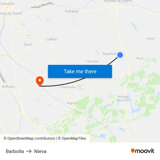 Barbolla to Nieva map