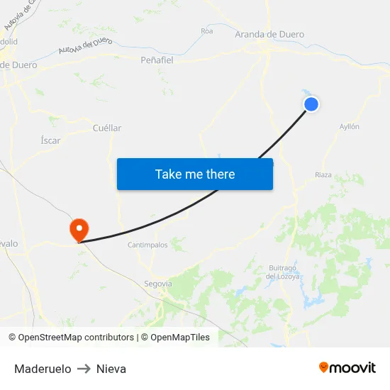 Maderuelo to Nieva map
