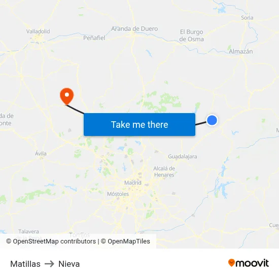 Matillas to Nieva map