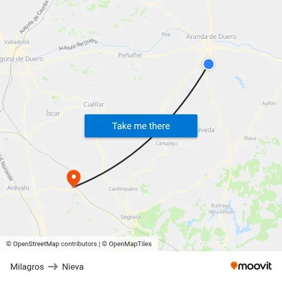 Milagros to Nieva map