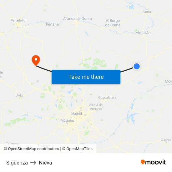 Sigüenza to Nieva map