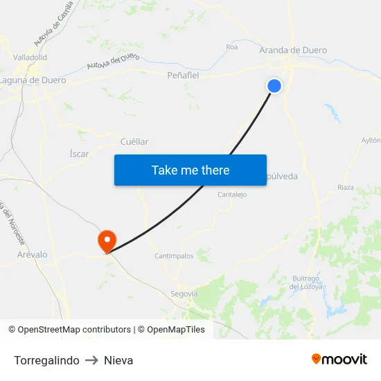 Torregalindo to Nieva map