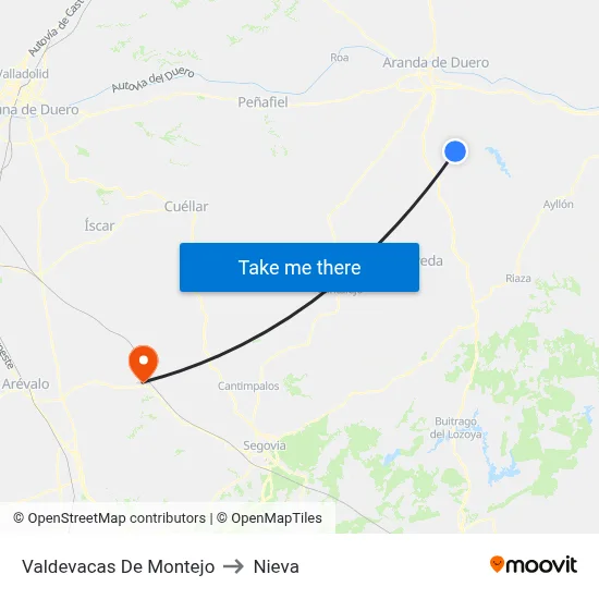 Valdevacas De Montejo to Nieva map
