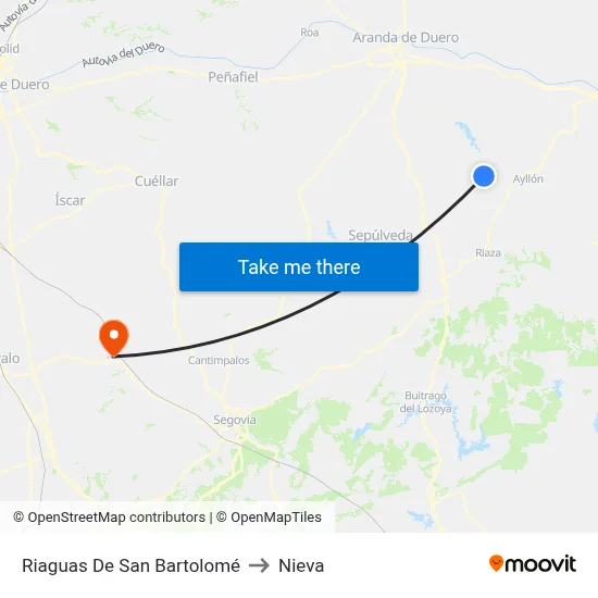 Riaguas De San Bartolomé to Nieva map