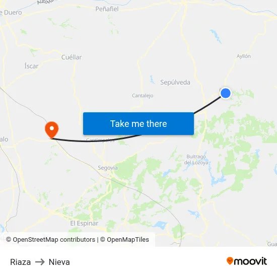 Riaza to Nieva map