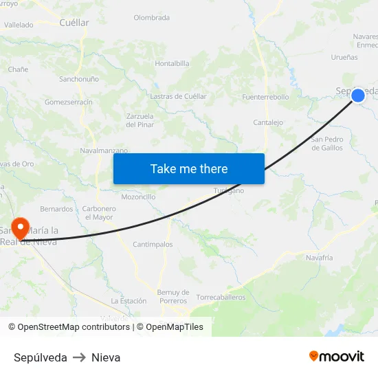 Sepúlveda to Nieva map