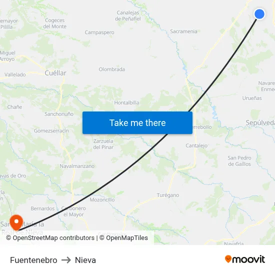 Fuentenebro to Nieva map