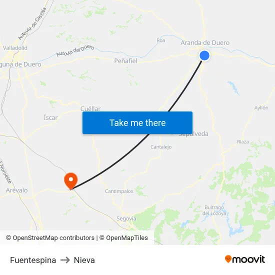 Fuentespina to Nieva map
