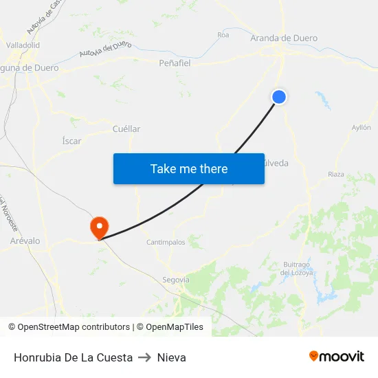 Honrubia De La Cuesta to Nieva map