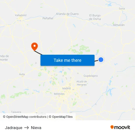 Jadraque to Nieva map
