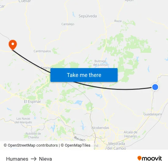 Humanes to Nieva map
