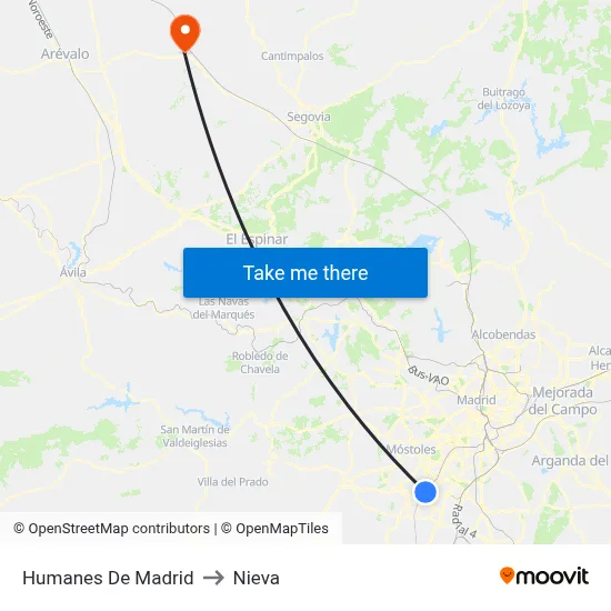Humanes De Madrid to Nieva map