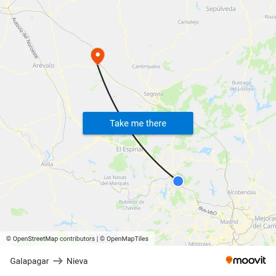 Galapagar to Nieva map