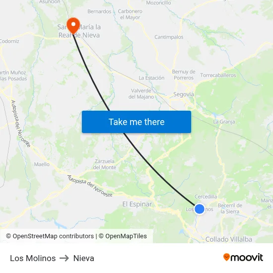 Los Molinos to Nieva map