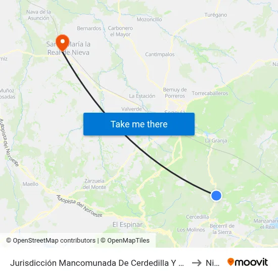 Jurisdicción Mancomunada De Cerdedilla Y Navacerrada to Nieva map