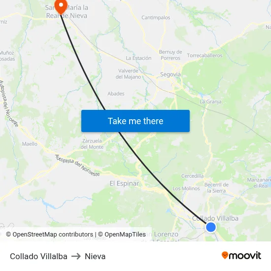 Collado Villalba to Nieva map