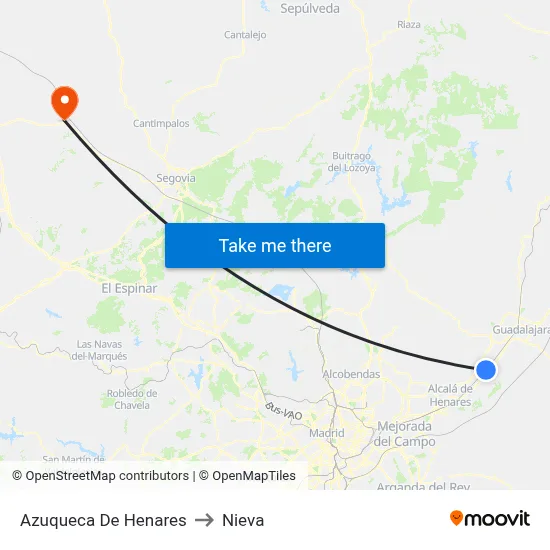Azuqueca De Henares to Nieva map