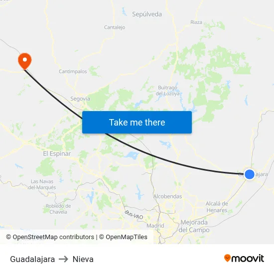 Guadalajara to Nieva map