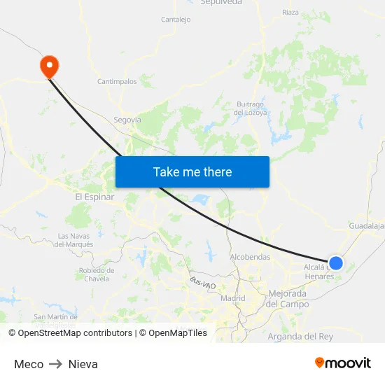 Meco to Nieva map
