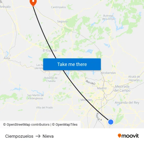 Ciempozuelos to Nieva map