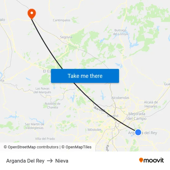 Arganda Del Rey to Nieva map