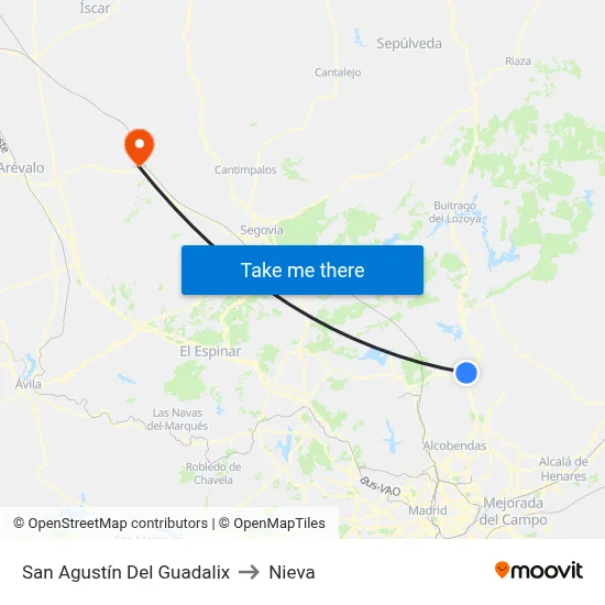 San Agustín Del Guadalix to Nieva map
