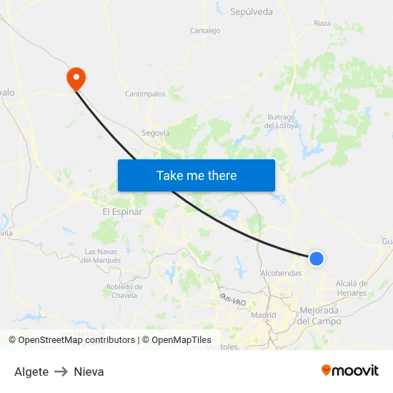 Algete to Nieva map