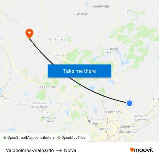 Valdeolmos-Alalpardo to Nieva map