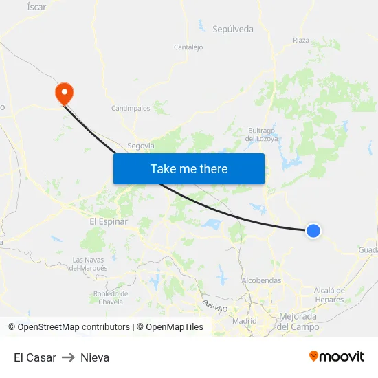El Casar to Nieva map