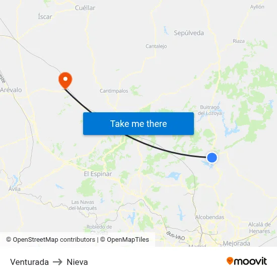 Venturada to Nieva map