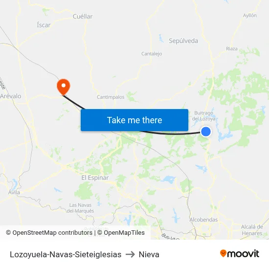 Lozoyuela-Navas-Sieteiglesias to Nieva map